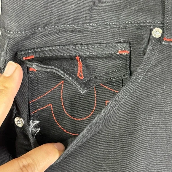 True Religion Ricky Relaxed Straight Leg Shorts Black Red Bred Men's 38 NEW‎ NWT